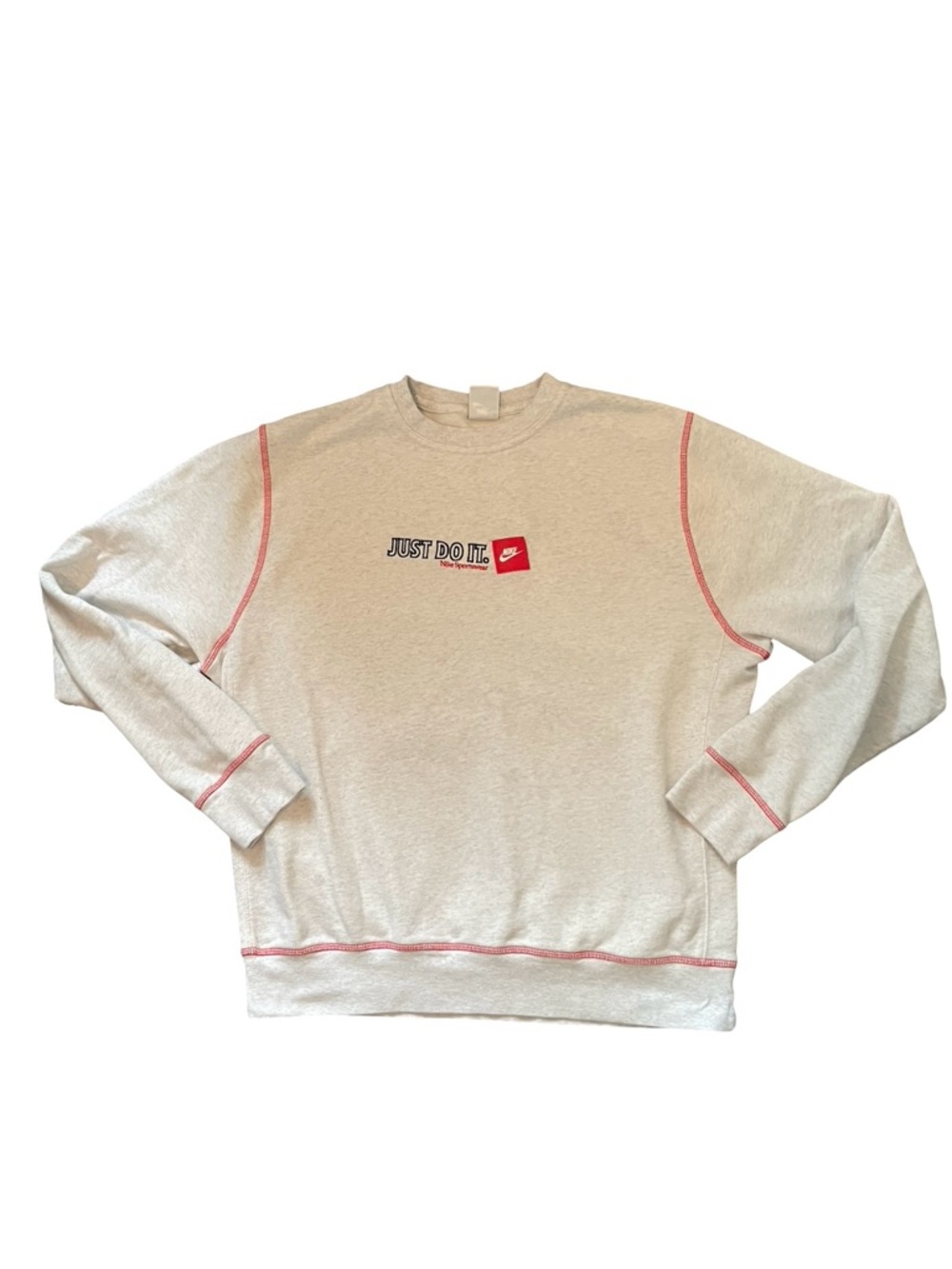 Nike Just Do It Crewneck Sweatshirt Large Gray Red Stitch Logo